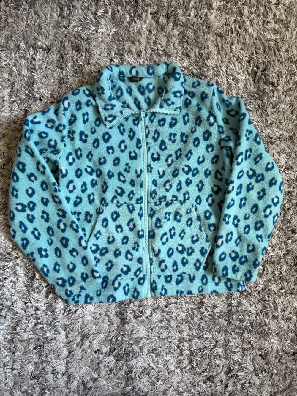 Eddie Bauer Aqua Teal Leopard Fleece Zip Jacket